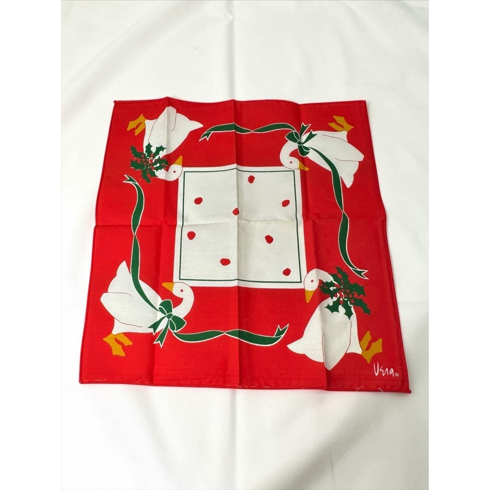 Vintage Vera Neumann Christmas Geese Napkin Red Green Linen 16x17